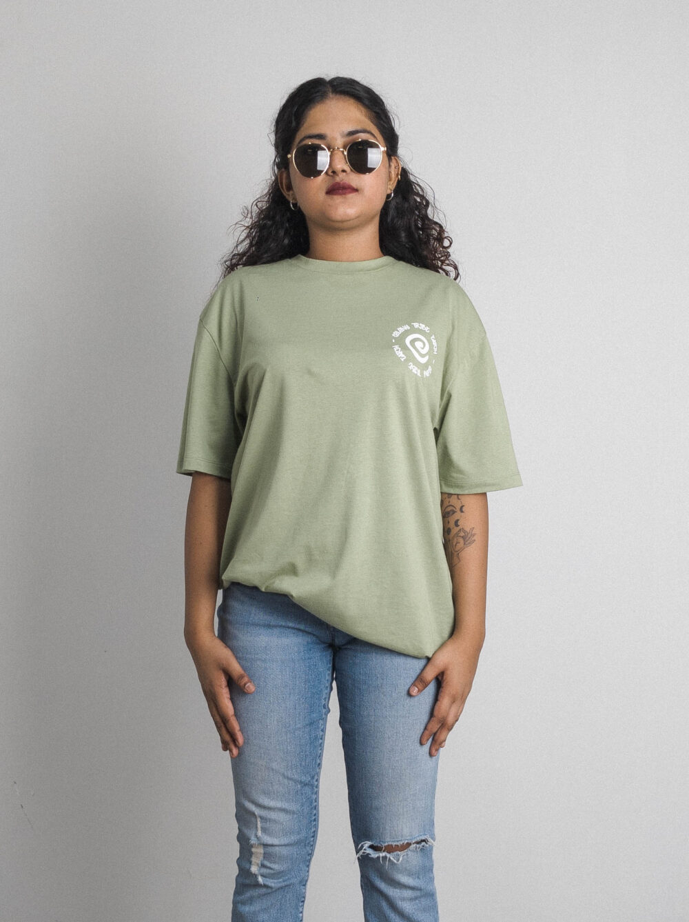 Oversized Graphic Tee Down To Earth Moss Green