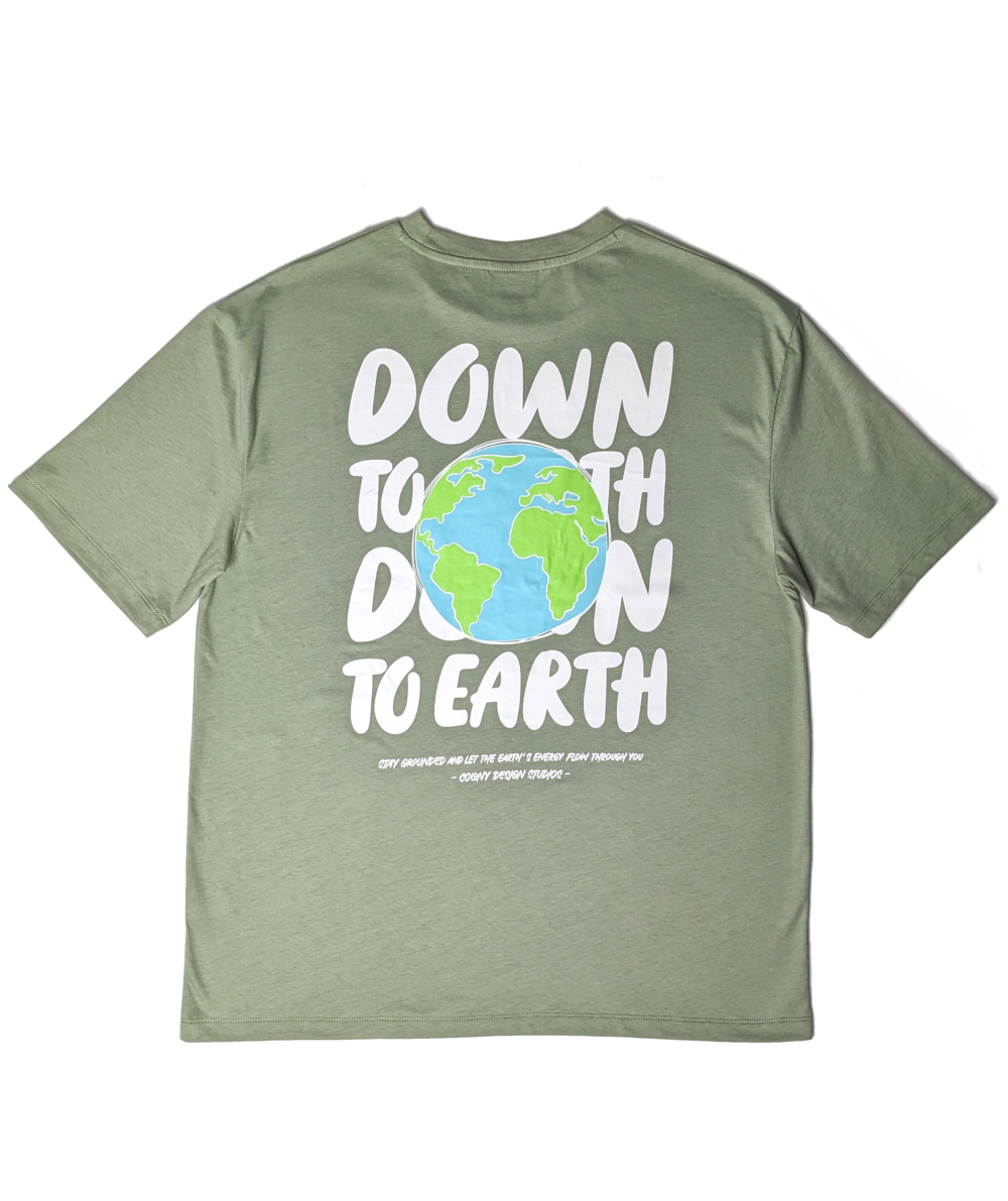 Oversized Graphic Tee Down To Earth in Moss Green Back