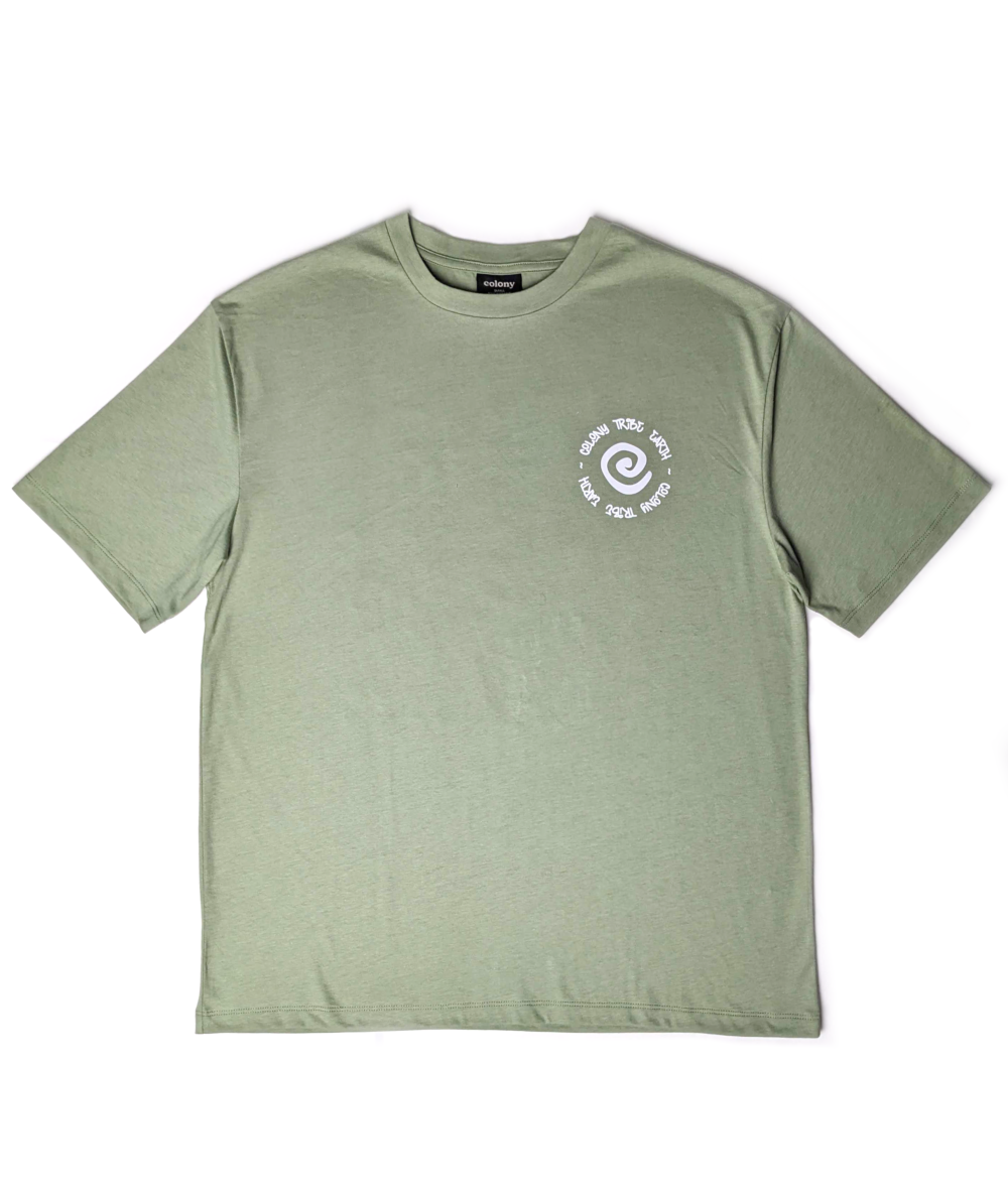 Oversized Graphic Tee Down To Earth in Moss Green Front