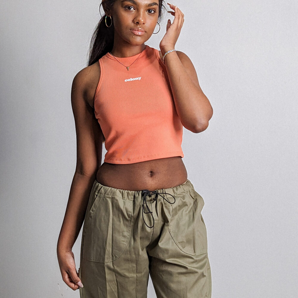 Womens Ribbed Tank Top Orange with logo