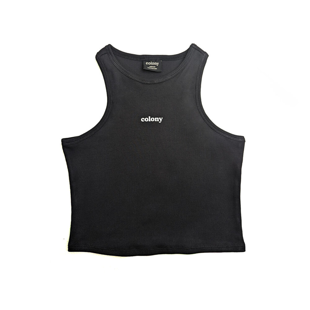 Womens Ribbed Tank Top Black with logo