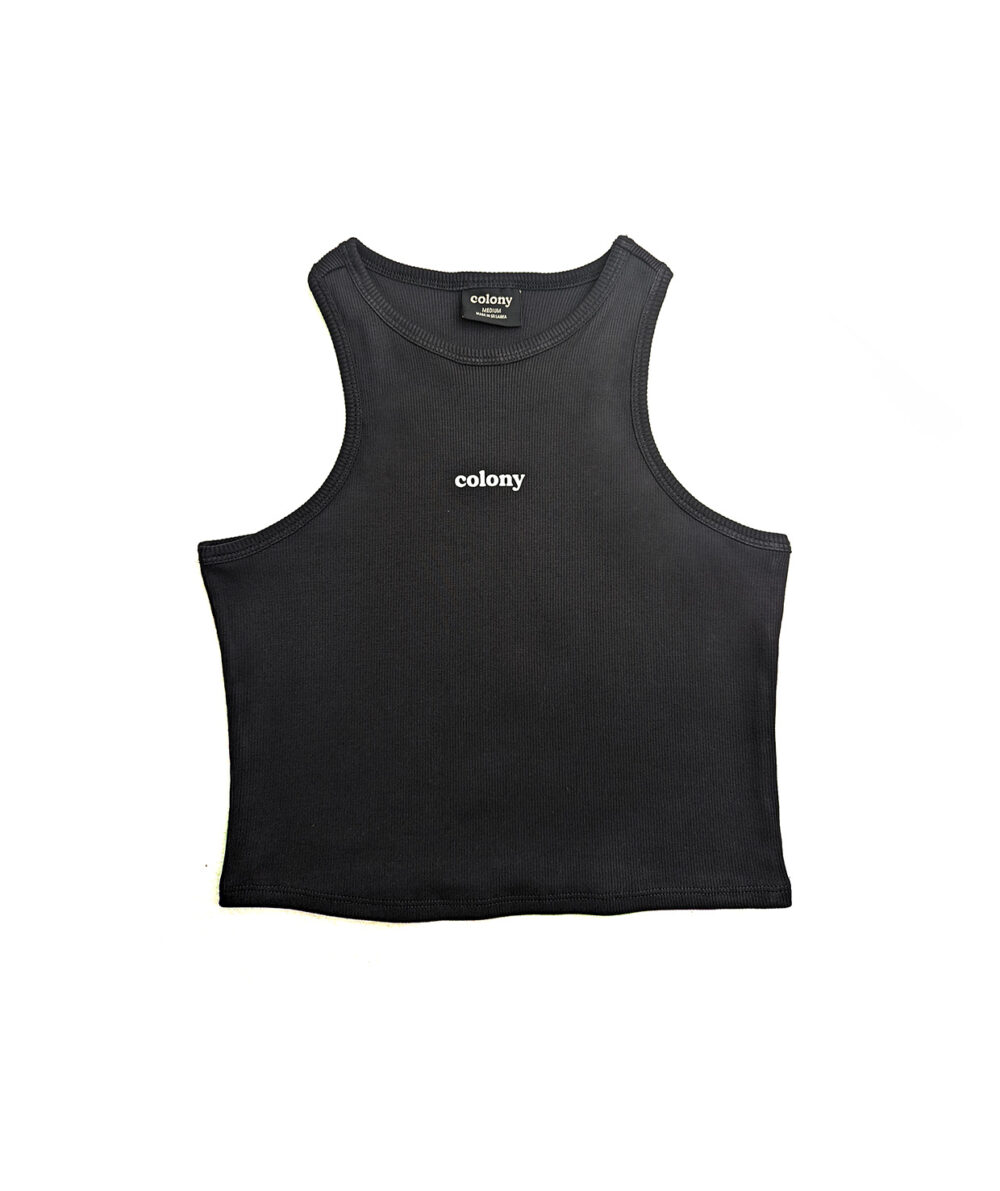 Womens Ribbed Tank Top Black with logo