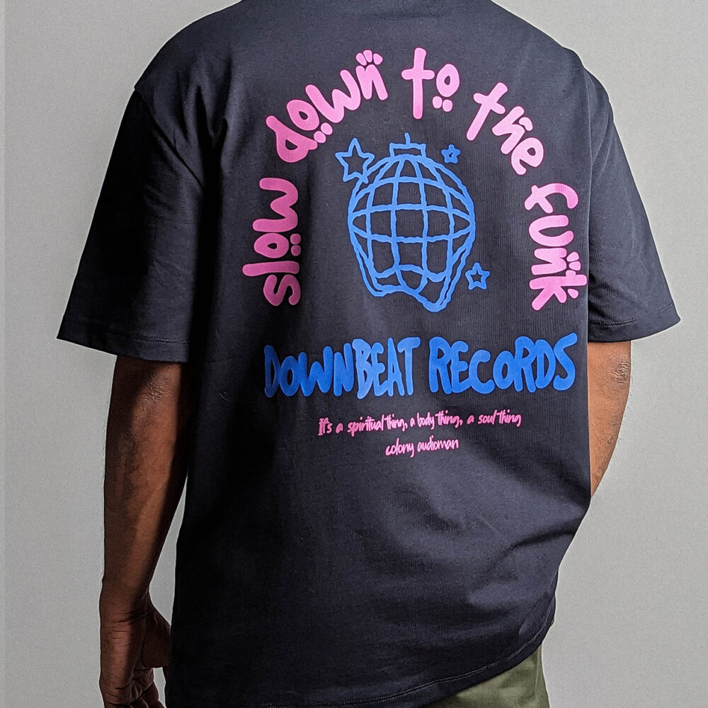 downbeat tee black back on guy