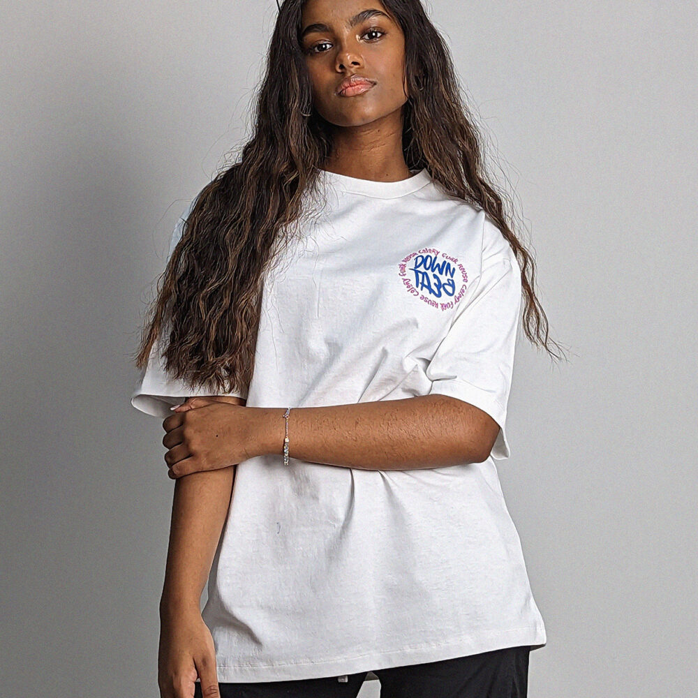 downbeat tee white front on girl