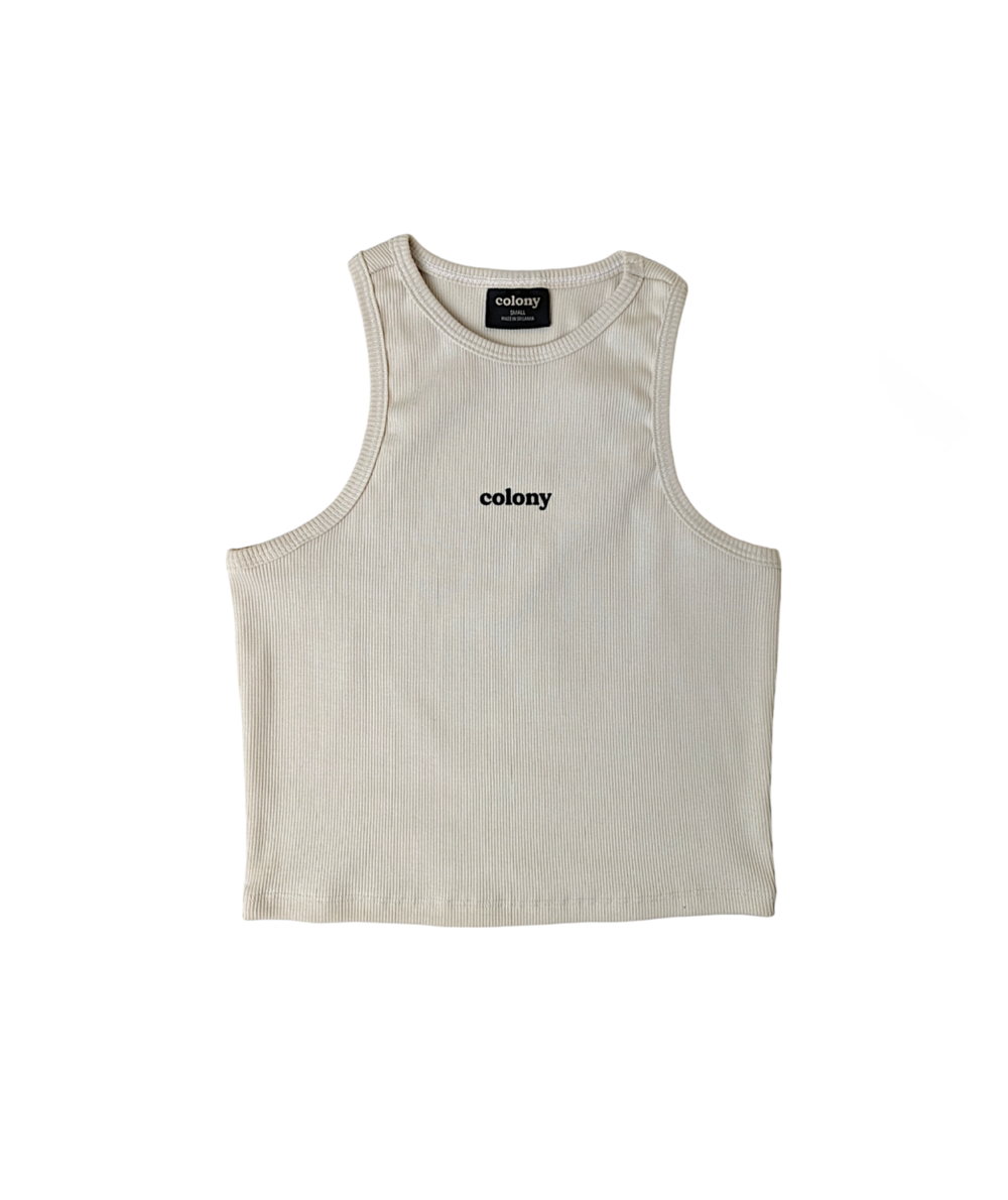 Womens Ribbed Tank Top Off White with logo