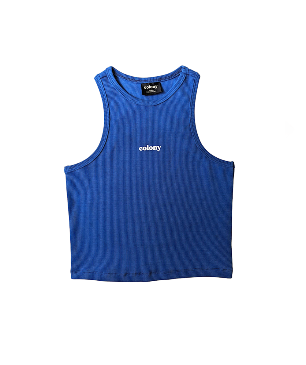 Womens Ribbed Tank Top Cobalt Blue with logo