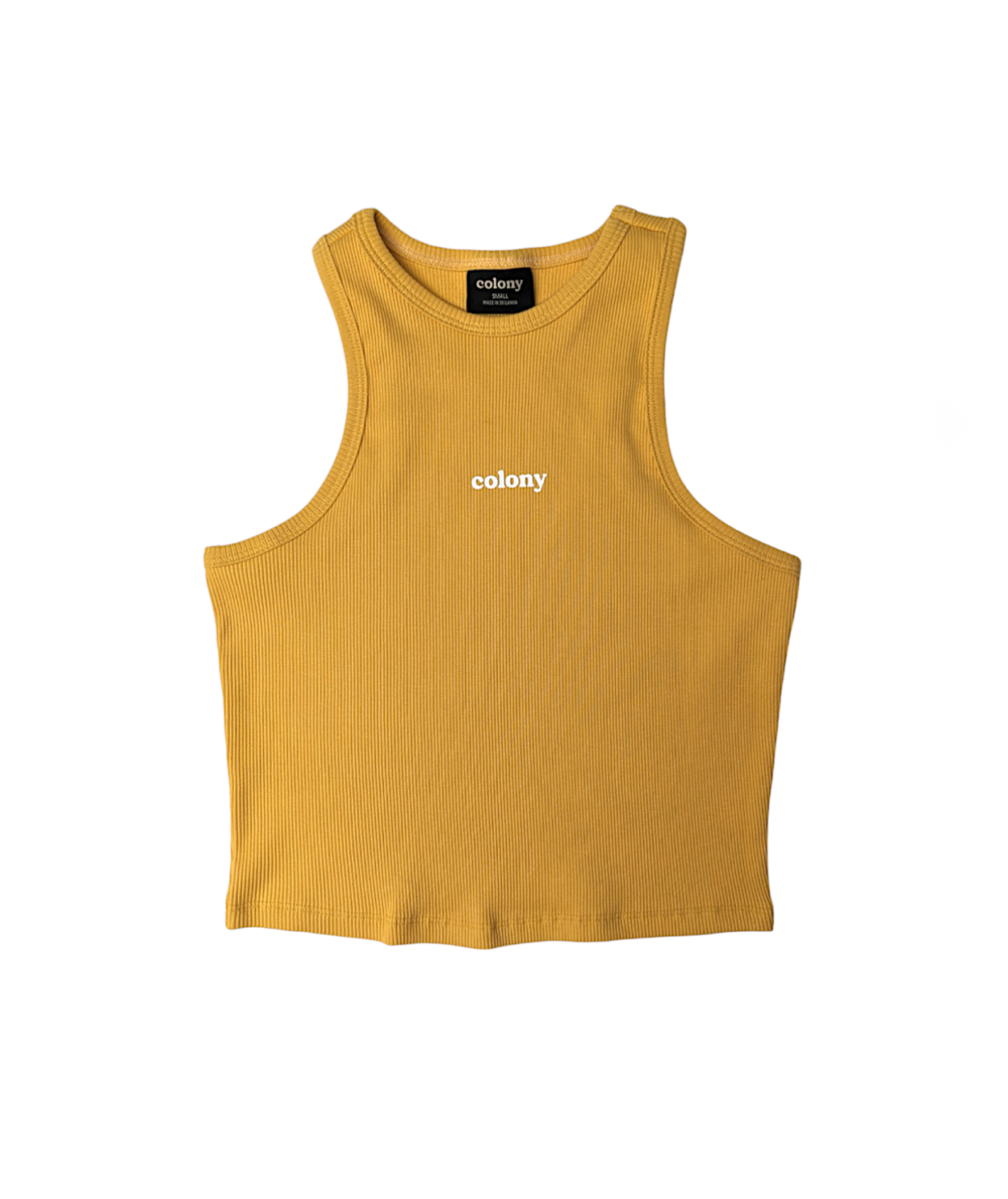 Womens Ribbed Tank Top Daisy Yellow with logo